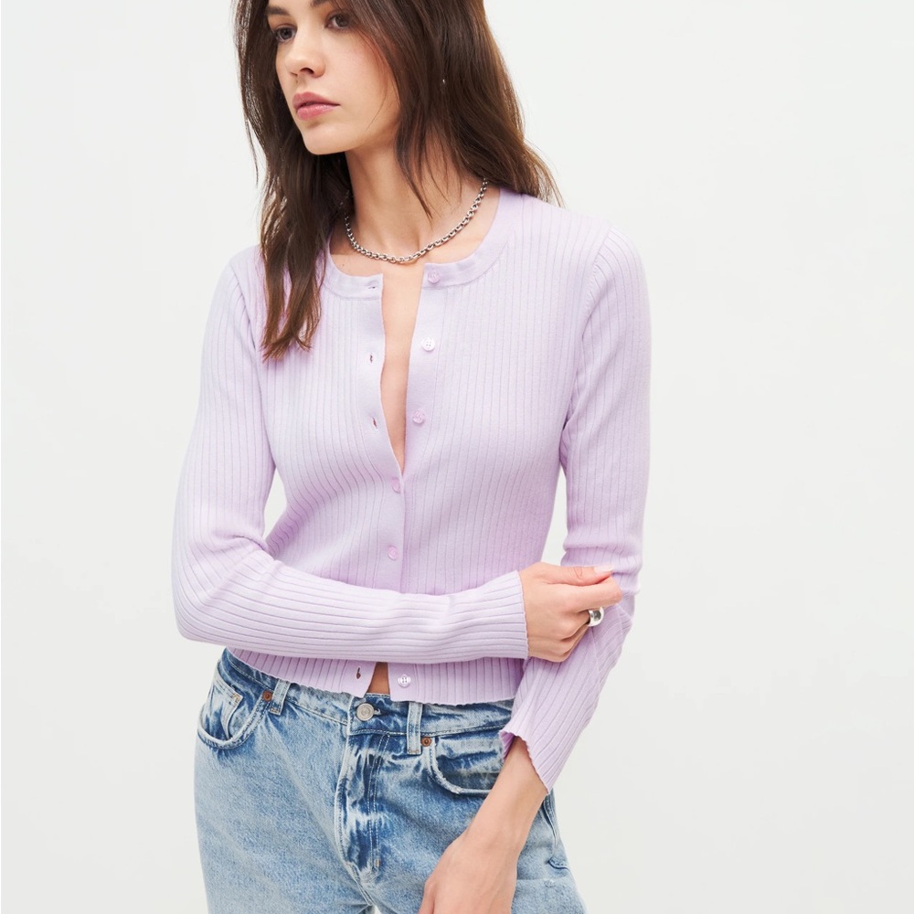 Reformation Purple Fitted Long Sleeve Button Down Top